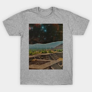 Mayan Temples With Galaxy Sky Collage by Courtney Graben T-Shirt